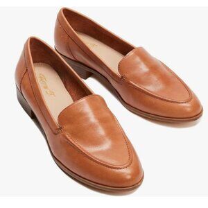 FOWT Coffe Wide Width Loafer Shoe Slip On Low Block Stripped Heel Office Loafer